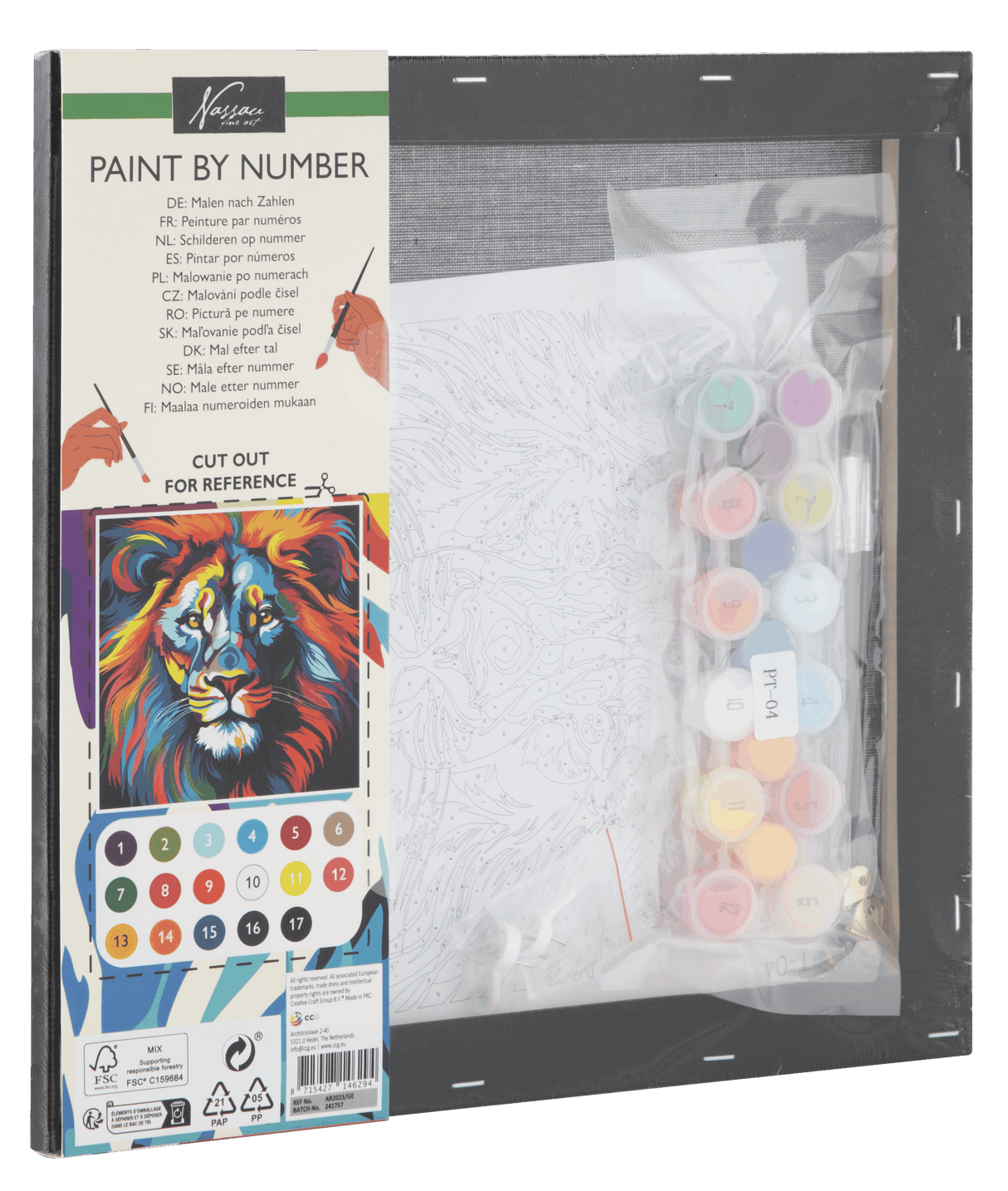 Paint by Number Black Canvas 30x30cm Lion 3 Brushes, 18 Pcs Acrylic Paint, Banderole, Shrink