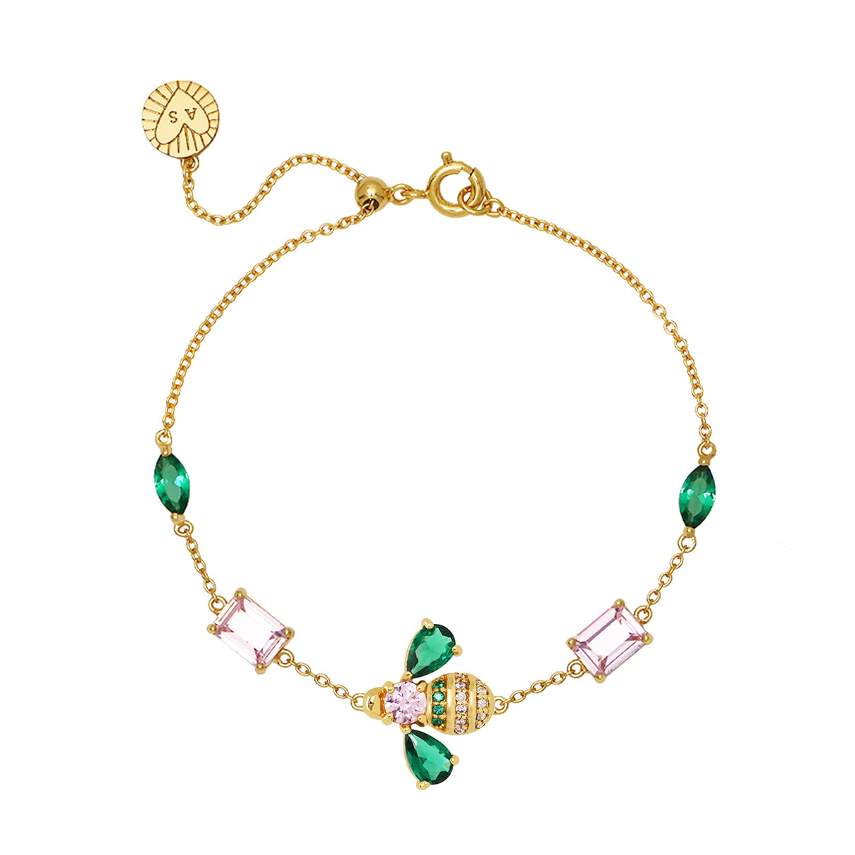 Beatrice Jewelled Bee Bracelet Emerald, Blush Pink & Gold