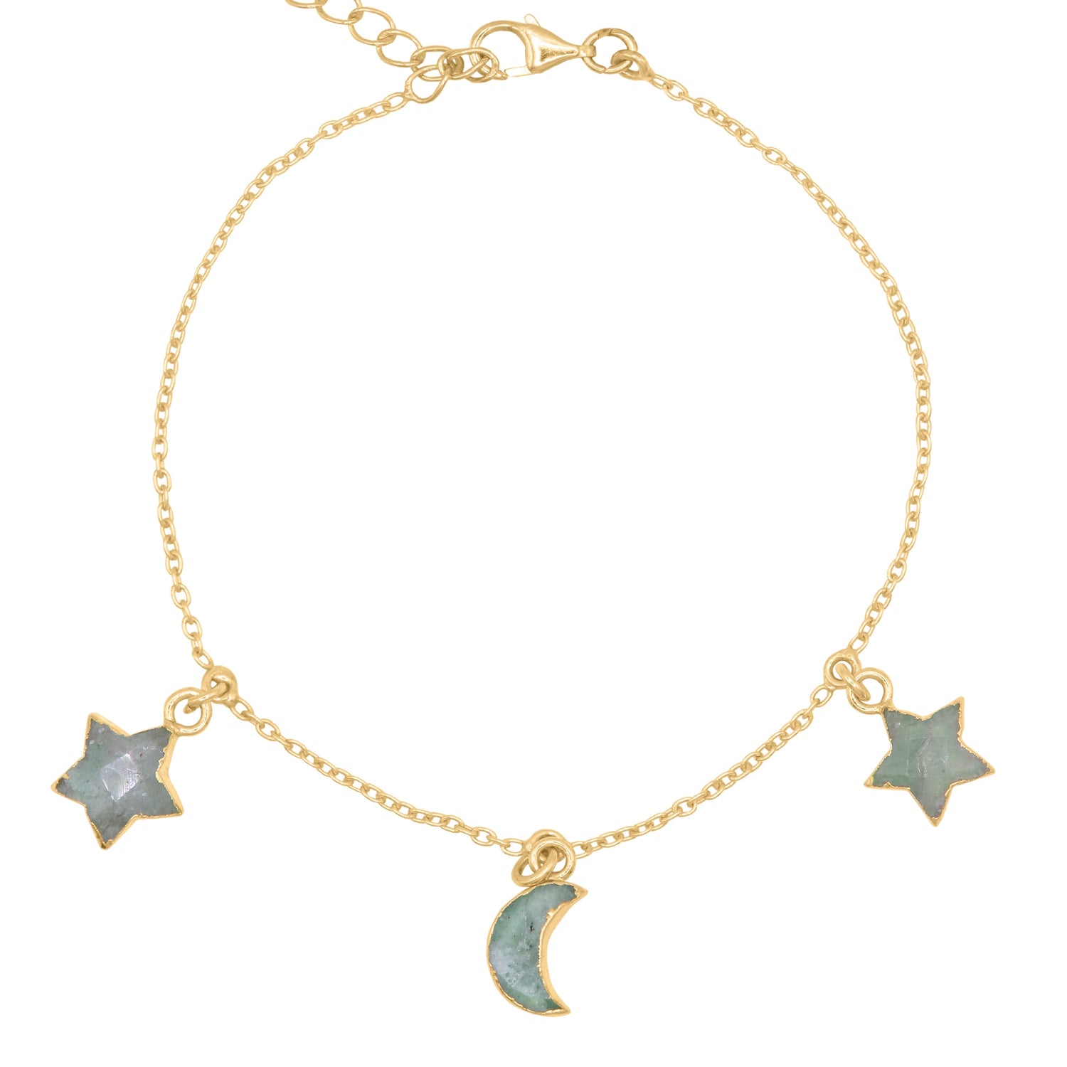 Amelia Aventurine Star & Moon Charm Bracelet | 18k Gold Plated