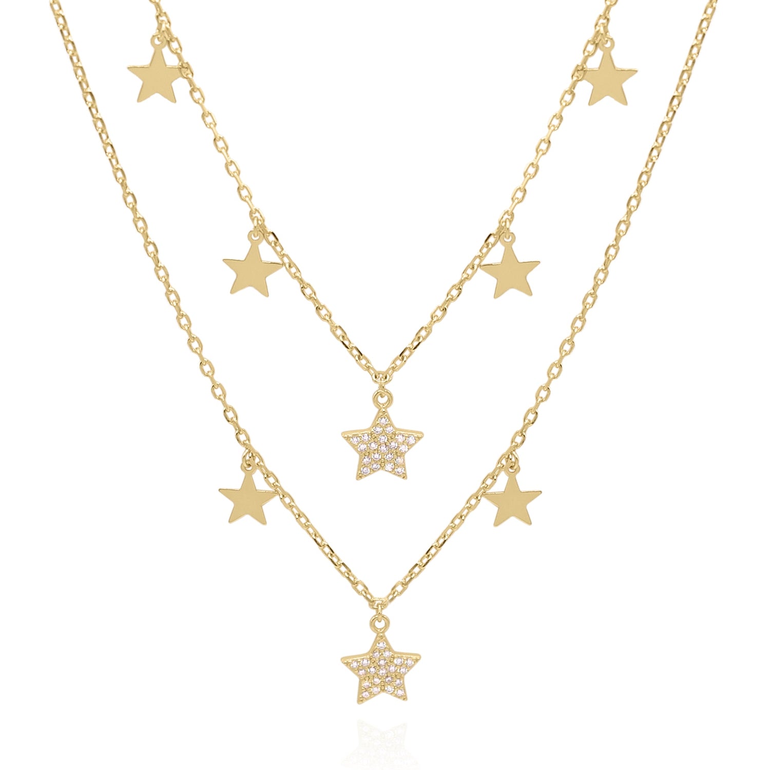 Blake Double Row Star Necklace | 18k Gold Plated