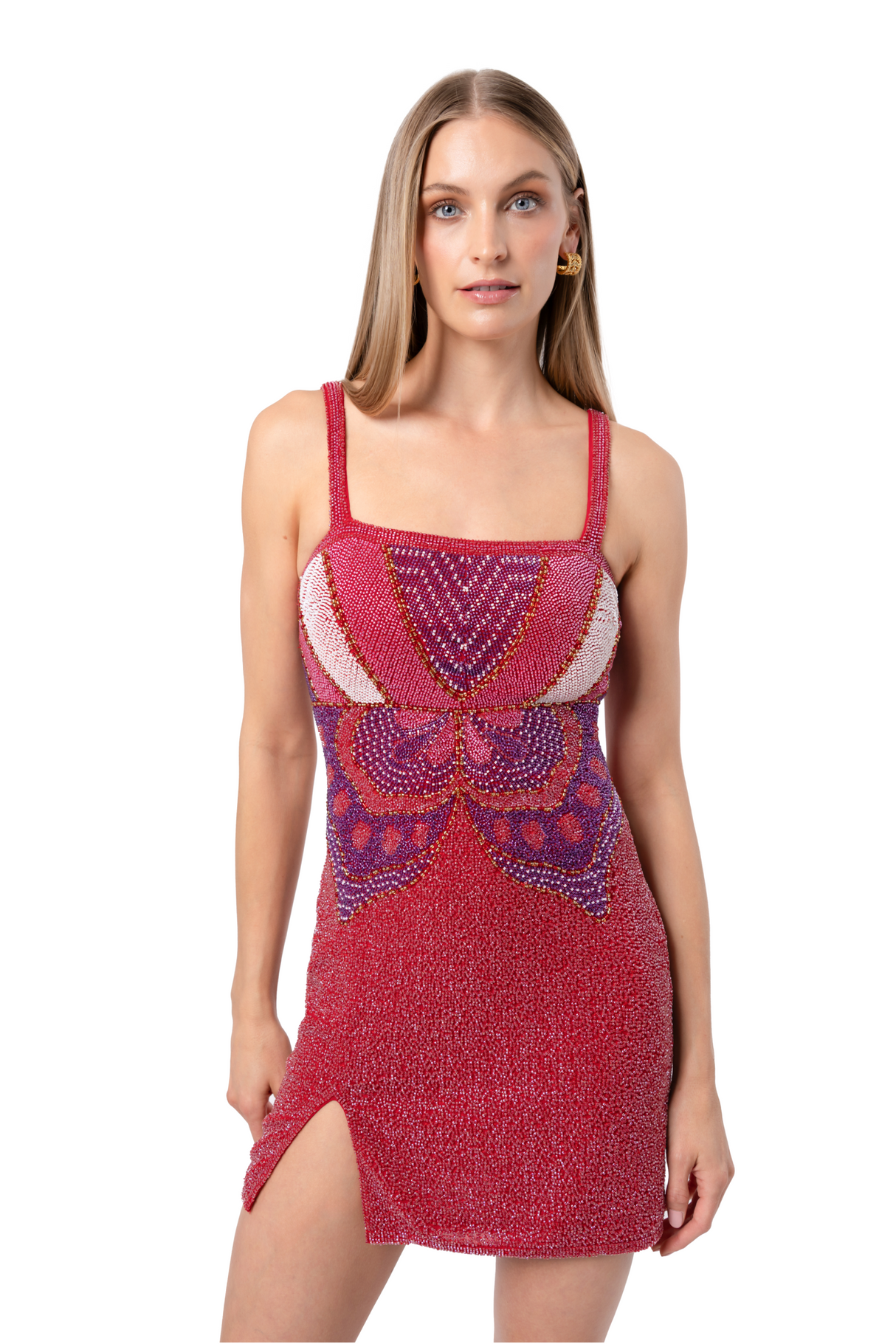 Butterfly Hand-Beaded Embellished Mini Dress