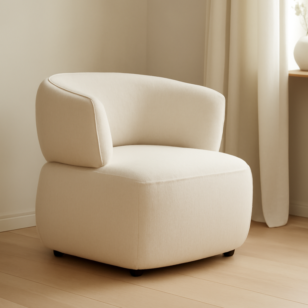 Dasha Textured Chenille Effect Ivory Curve Chair
