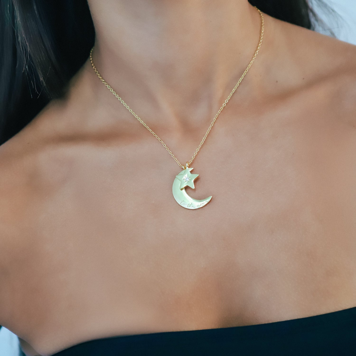 Cherish To The Moon & Back Necklace | 18k Gold Plated