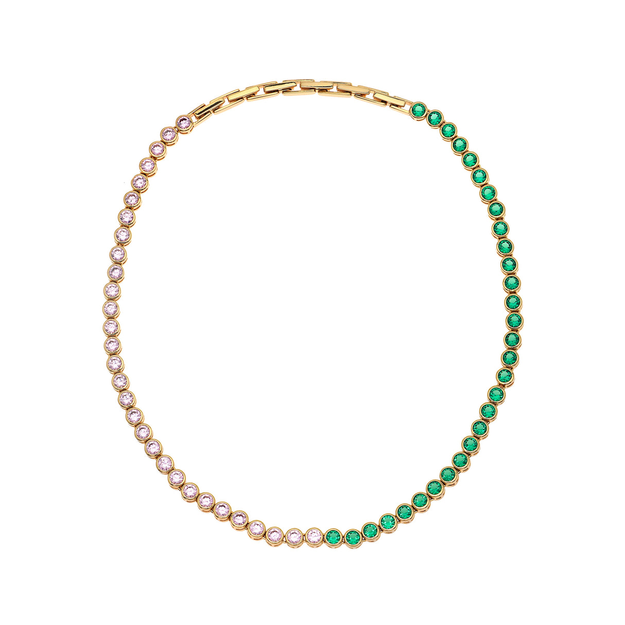 Dotty Tennis Necklace, Blush Pink, Emerald Green & Gold