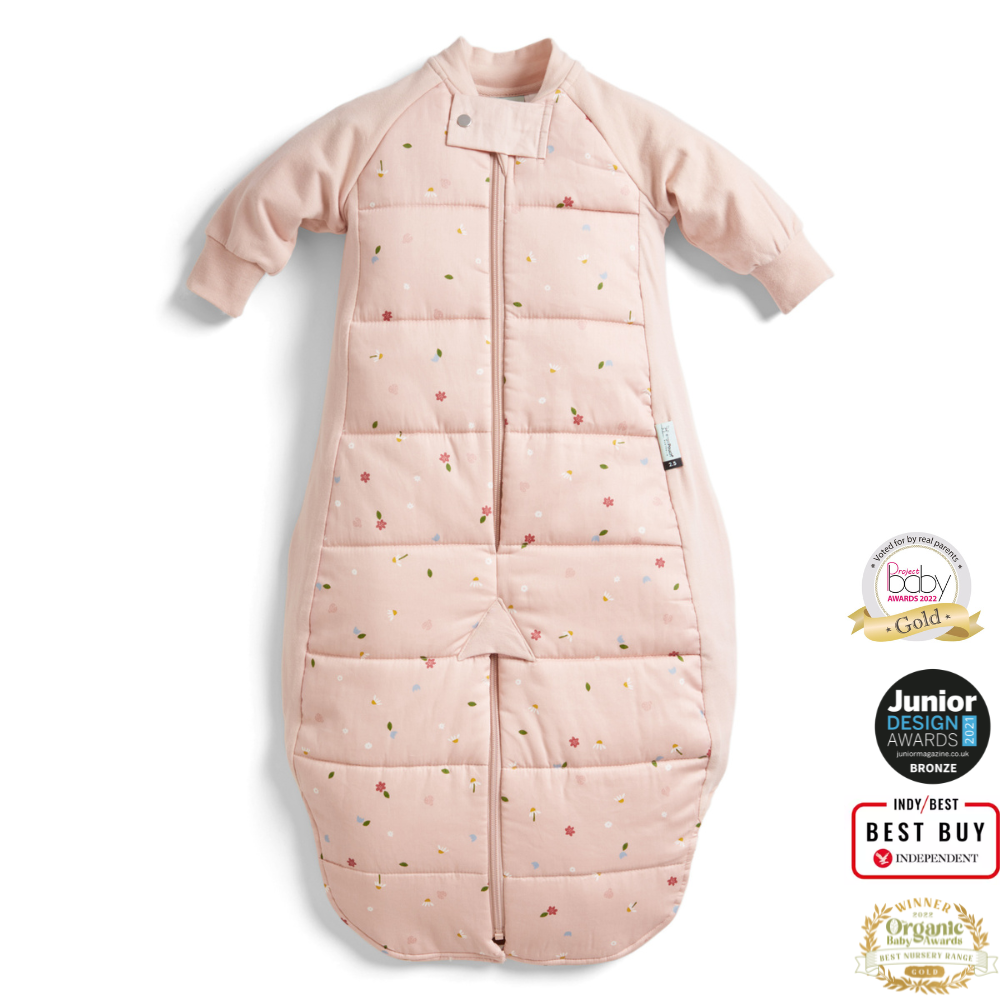 ErgoPouch - Organic Winter Long Sleeved 2 in 1 Sleeping Suit Bag - Daisies - 2.5 TOG