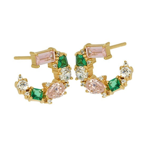Lottie Cluster Earrings, Flamingo & Gold