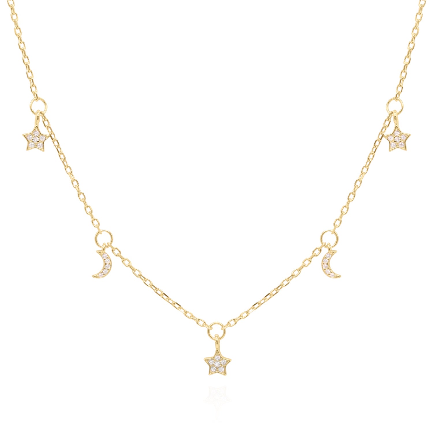 Elsie Star & Moon Charm Necklace | 18k Gold Plated