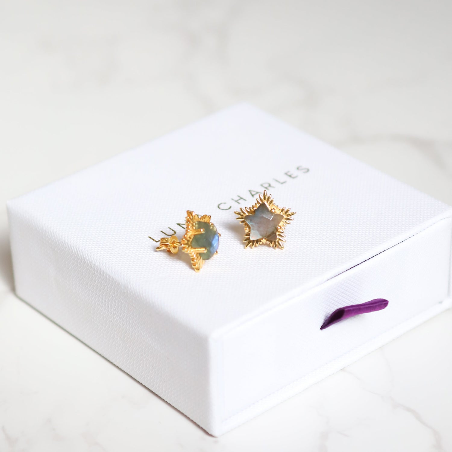 Felicity Labradorite Spiky Star Stud Earrings | 18k Gold Plated