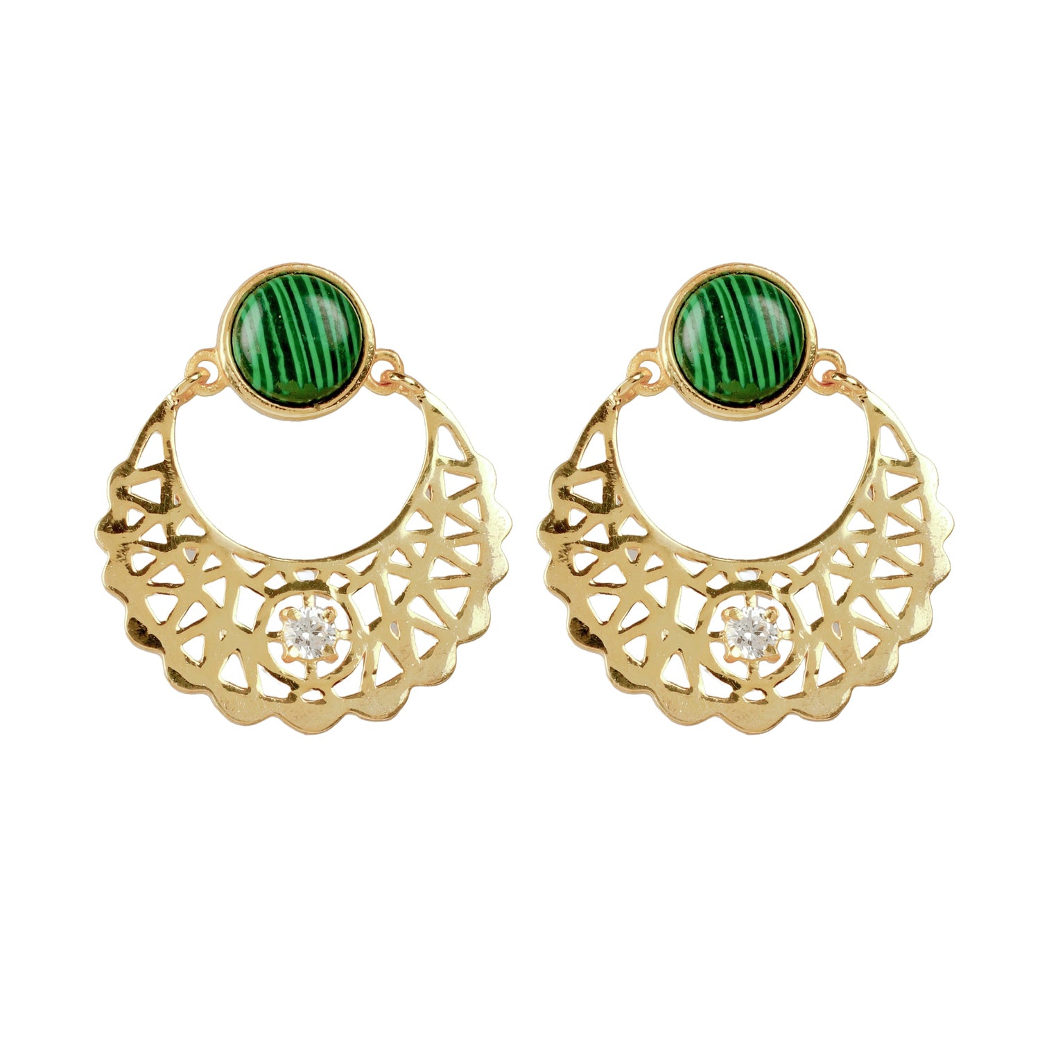 Cradle Moon With Malachite & Crystal Stud Earrings