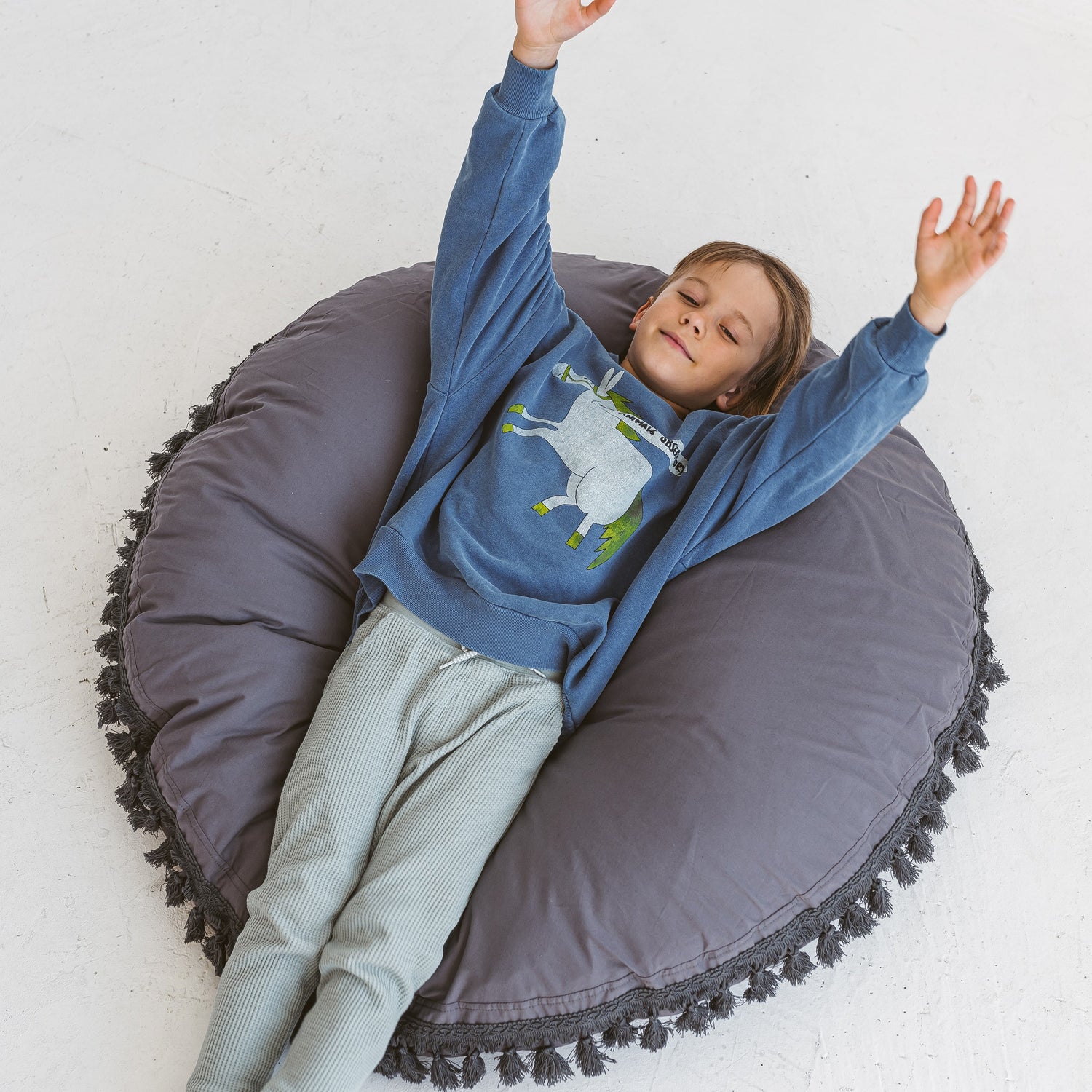 MINICAMP Large Floor Cushion with Tassels in Grey