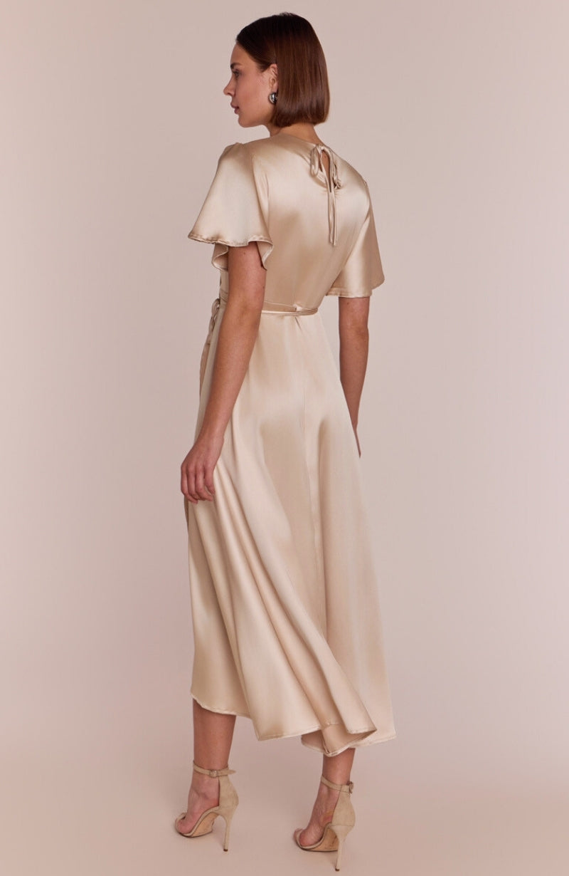 Florence Waterfall Dress in Champagne Satin