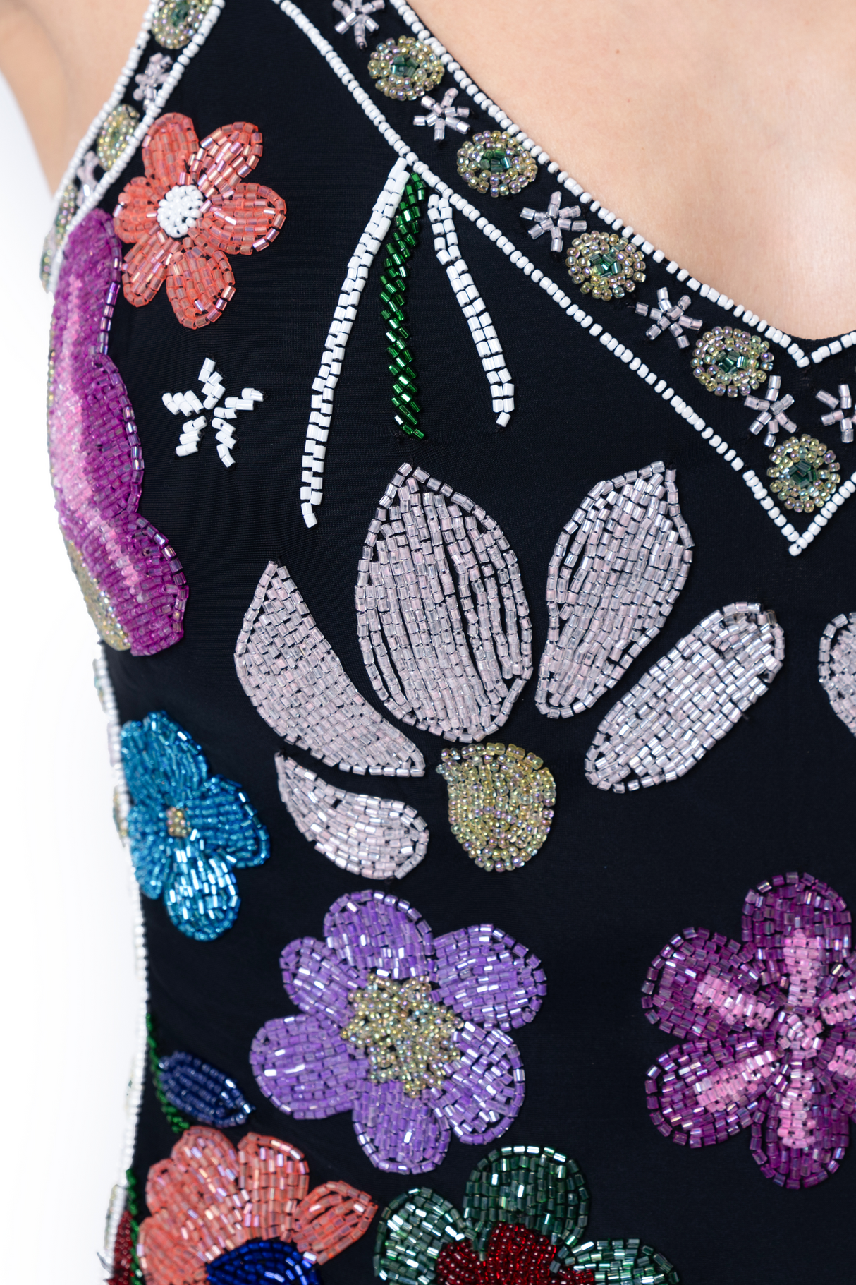 Flower Hand-Beaded Embellished One-Piece Swimsuit