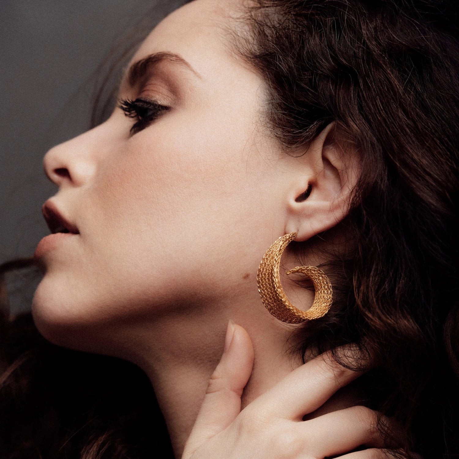 Gold Weave Curled Hoops