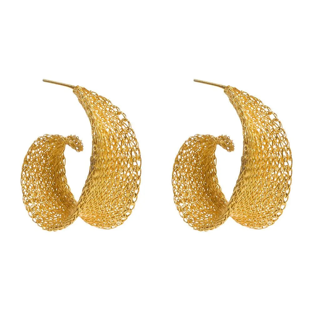 Gold Weave Curled Hoops