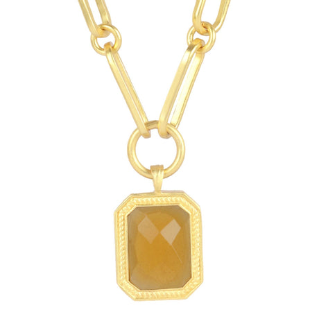 Paperclip Chain Rectangular Citrine Crystal Necklace