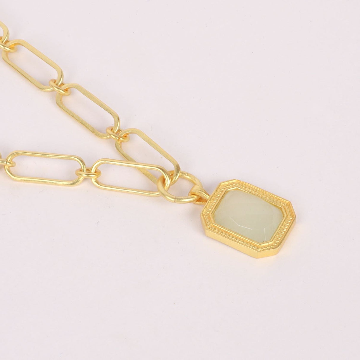 Paperclip Chain Rectangular White Crystal Necklace