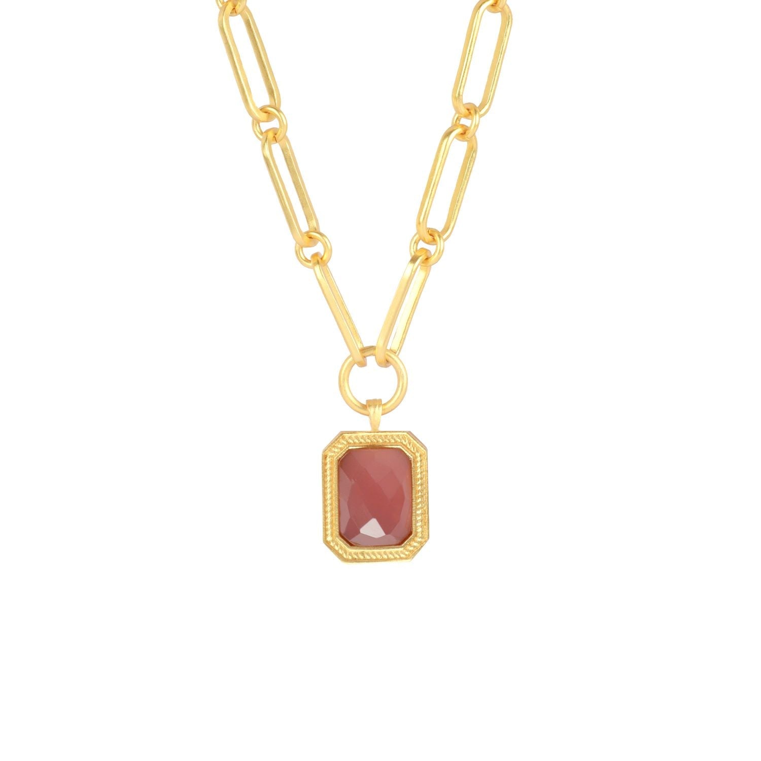 Paperclip Chain Rectangular Amber Crystal Necklace