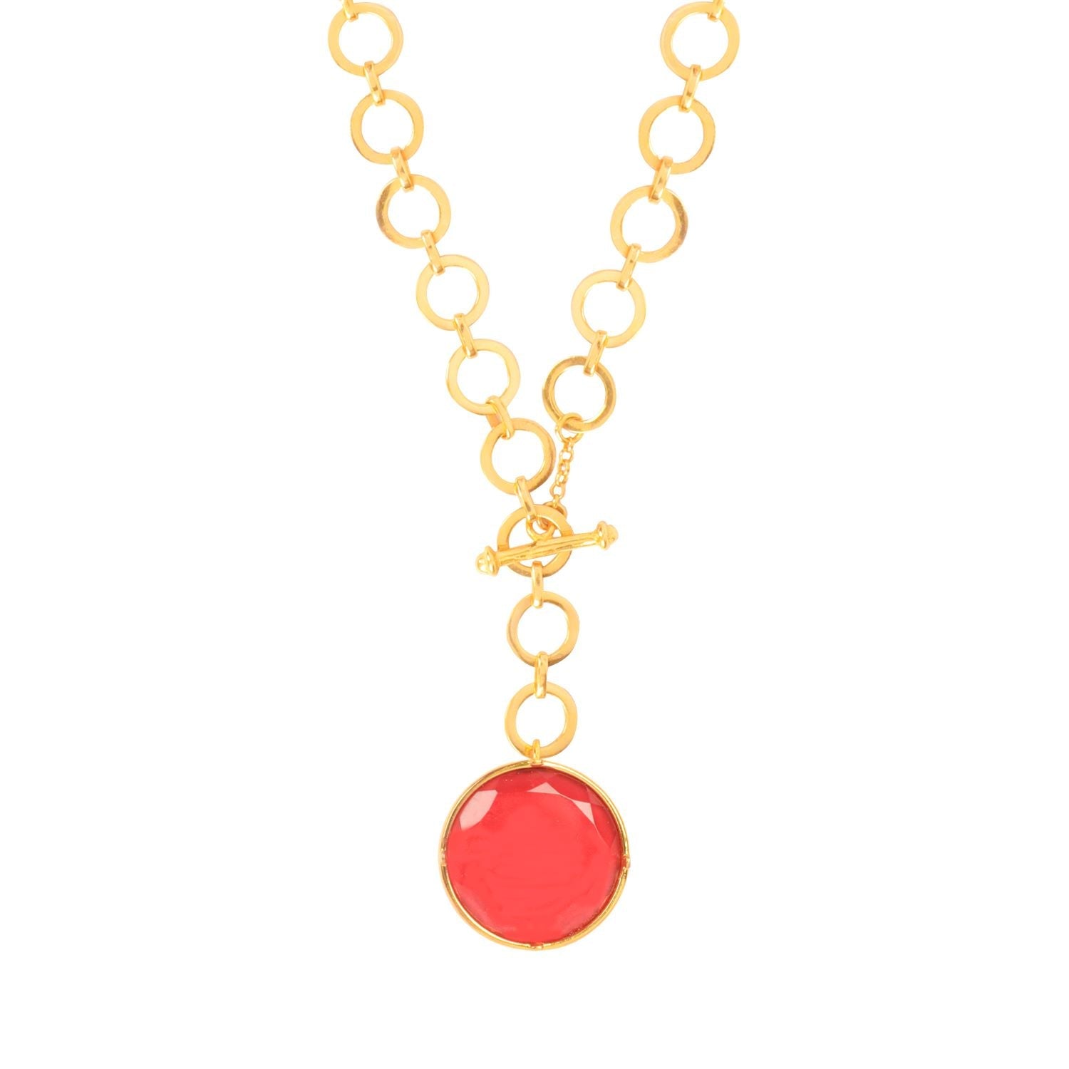 Dazzling Ruby Red Crystal With Loop Chain & T Lock