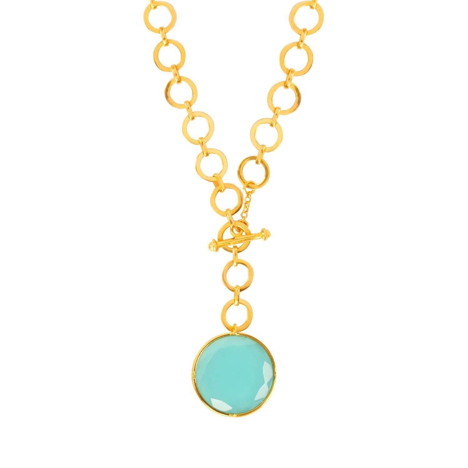 London Blue Crystal Pendant With Loop Chain & T-Lock
