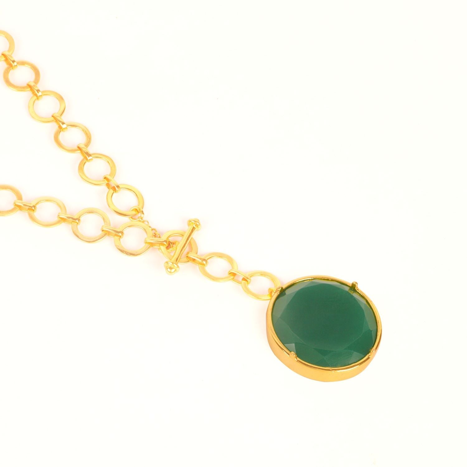 Emerald Green Crystal Pendant With Loop Chain & T-Lock