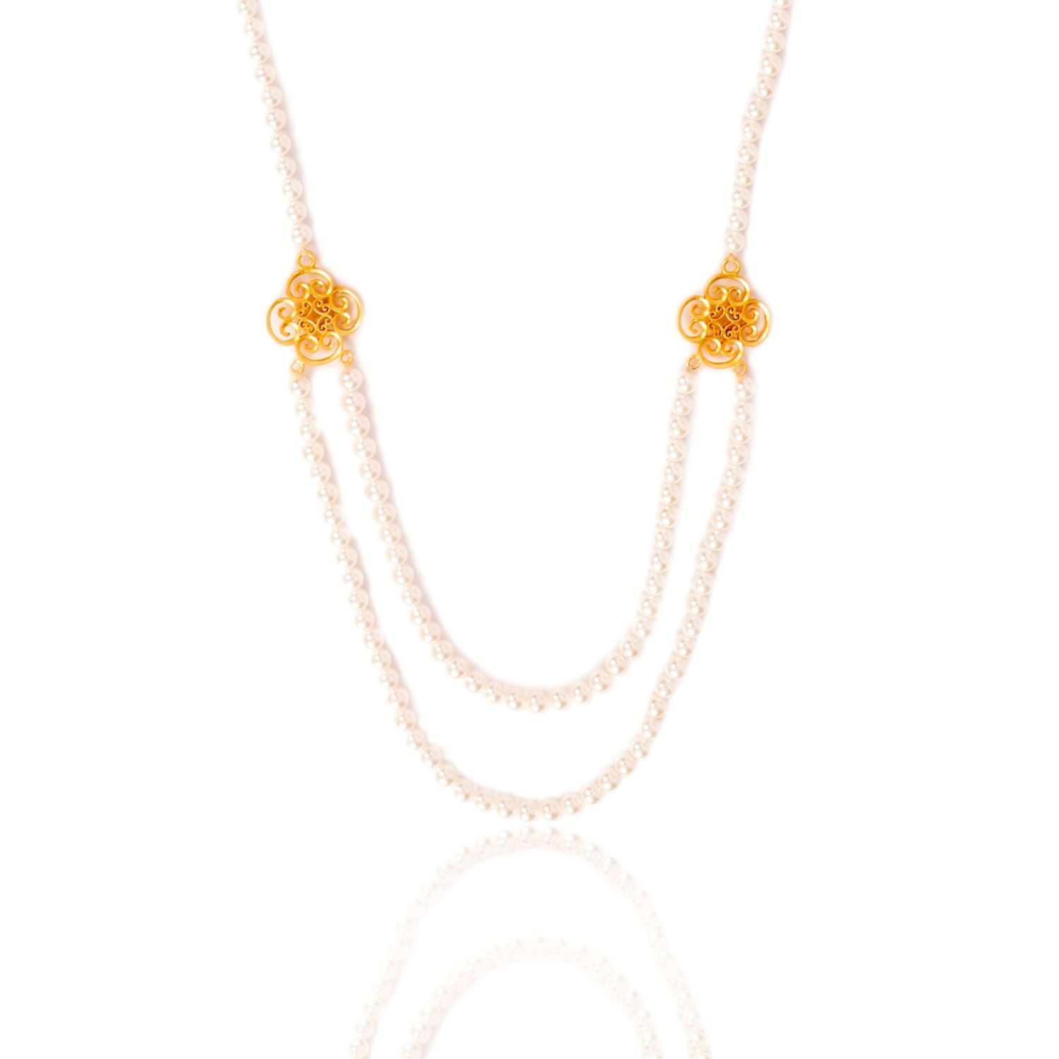 Long Pearl Statement Necklace With Clover