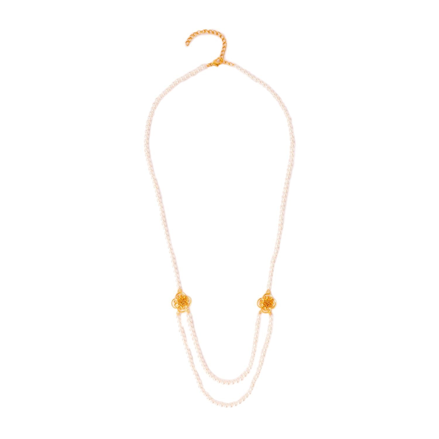 Long Pearl Statement Necklace With Clover