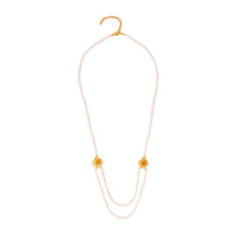 Long Pearl Statement Necklace With Clover