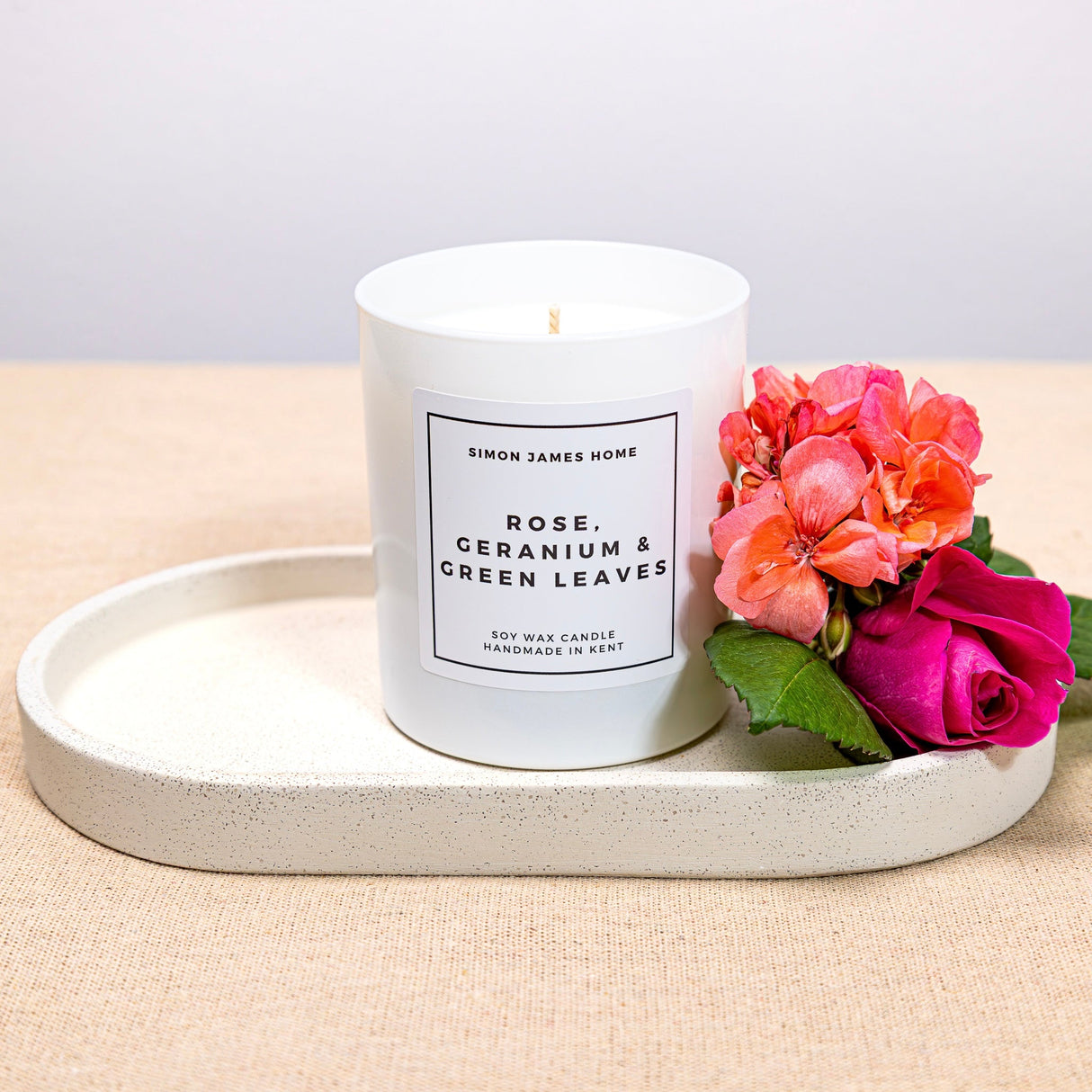 Rose, Geranium & Green Leaves Handmade Soy Wax Candle