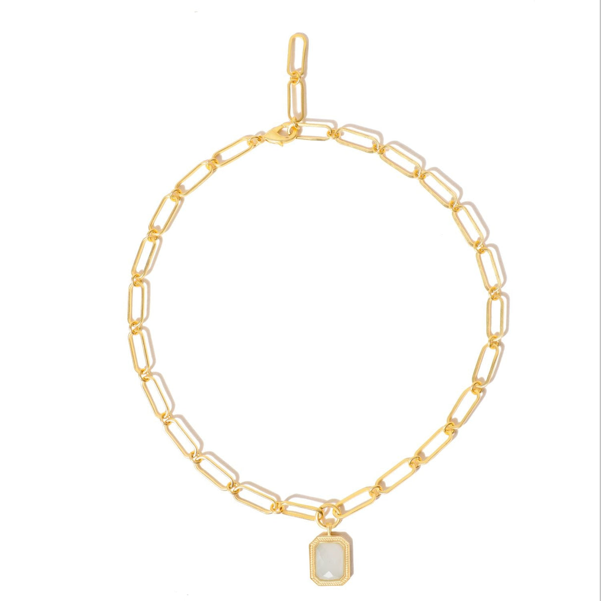 Paperclip Chain Rectangular White Crystal Necklace