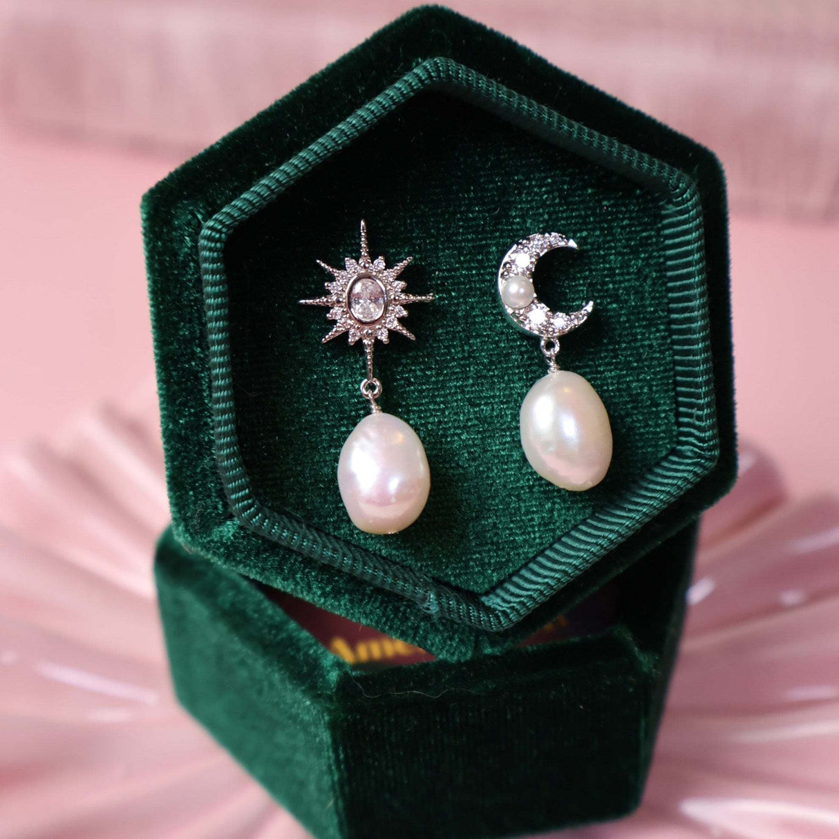 Luna Moon & Star Baroque Pearl Stud Earrings Silver