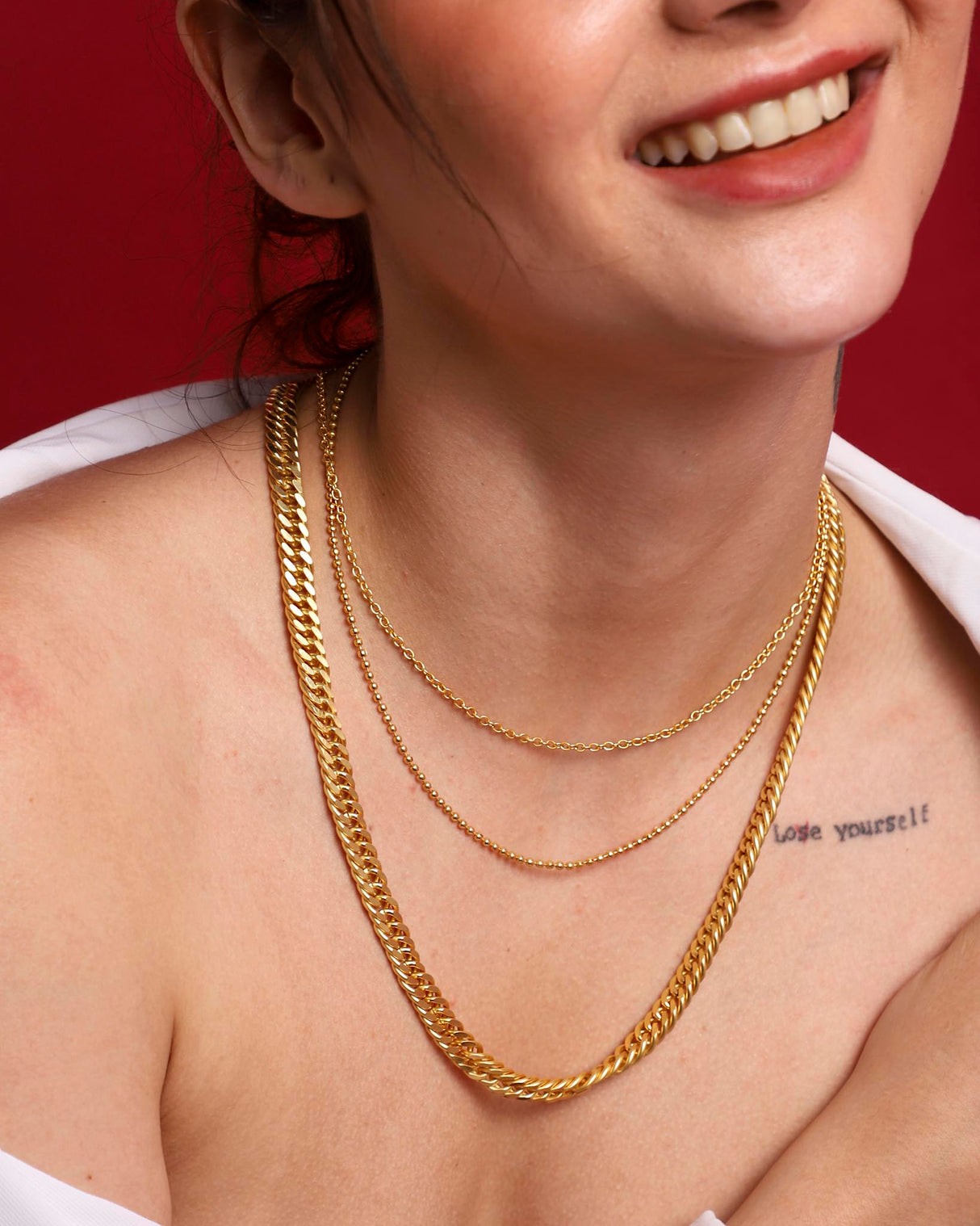 Beaded Chain Necklace Gold 17"