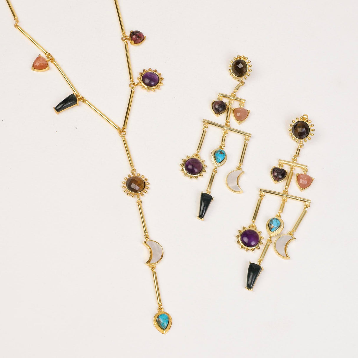Stellar Elegance -  7 Healing Stones Multilayer Drop Earrings