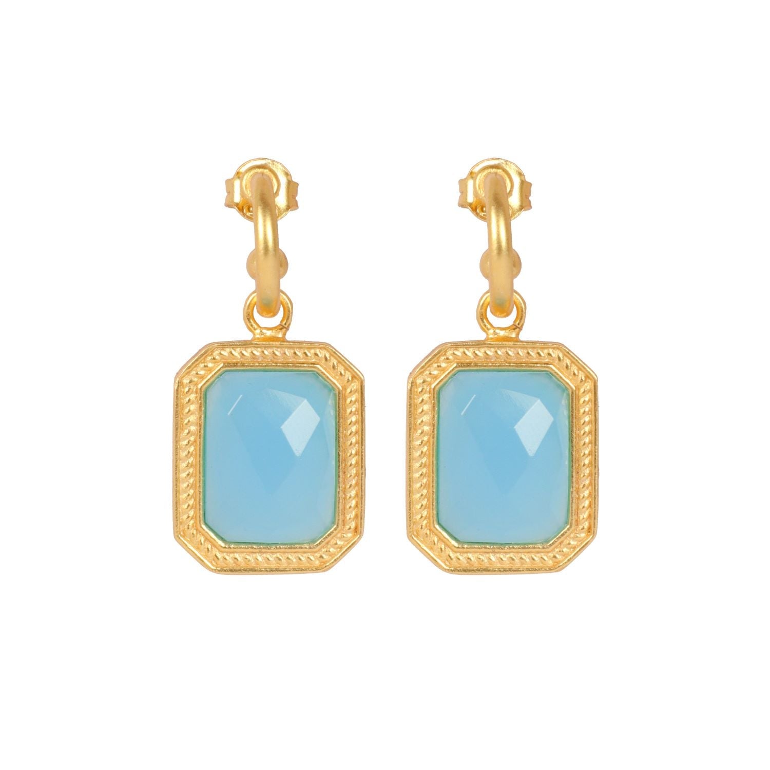 Rectangular Bahamian Blue Crystal Hoops