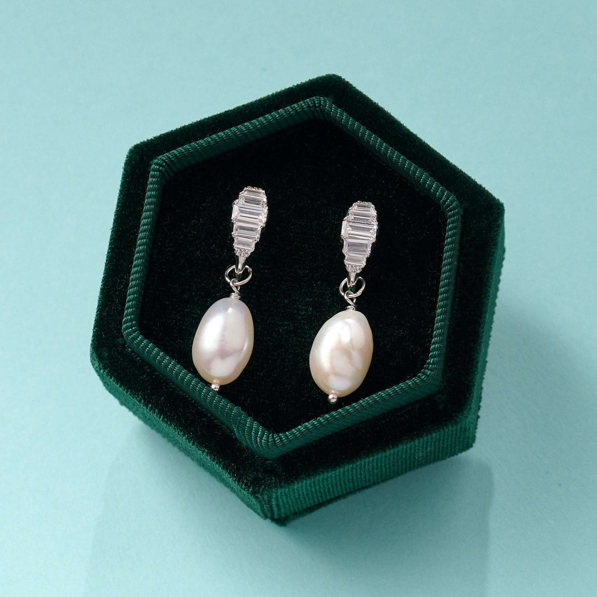 Isla Art Deco Hoop Earrings, Baroque Pearl & Silver