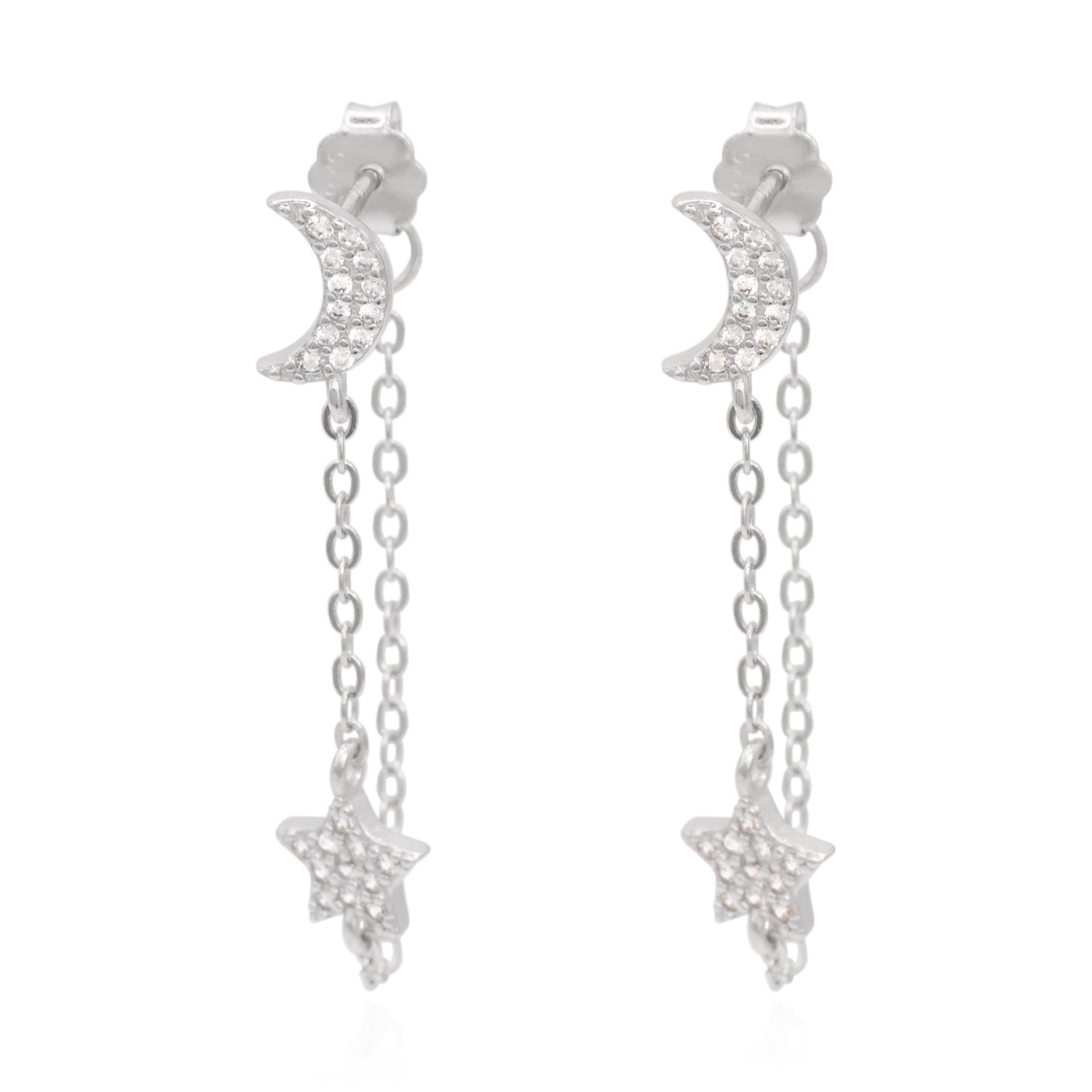 Imogen Moon & Star Drop Chain Earrings | 925 Sterling Silver