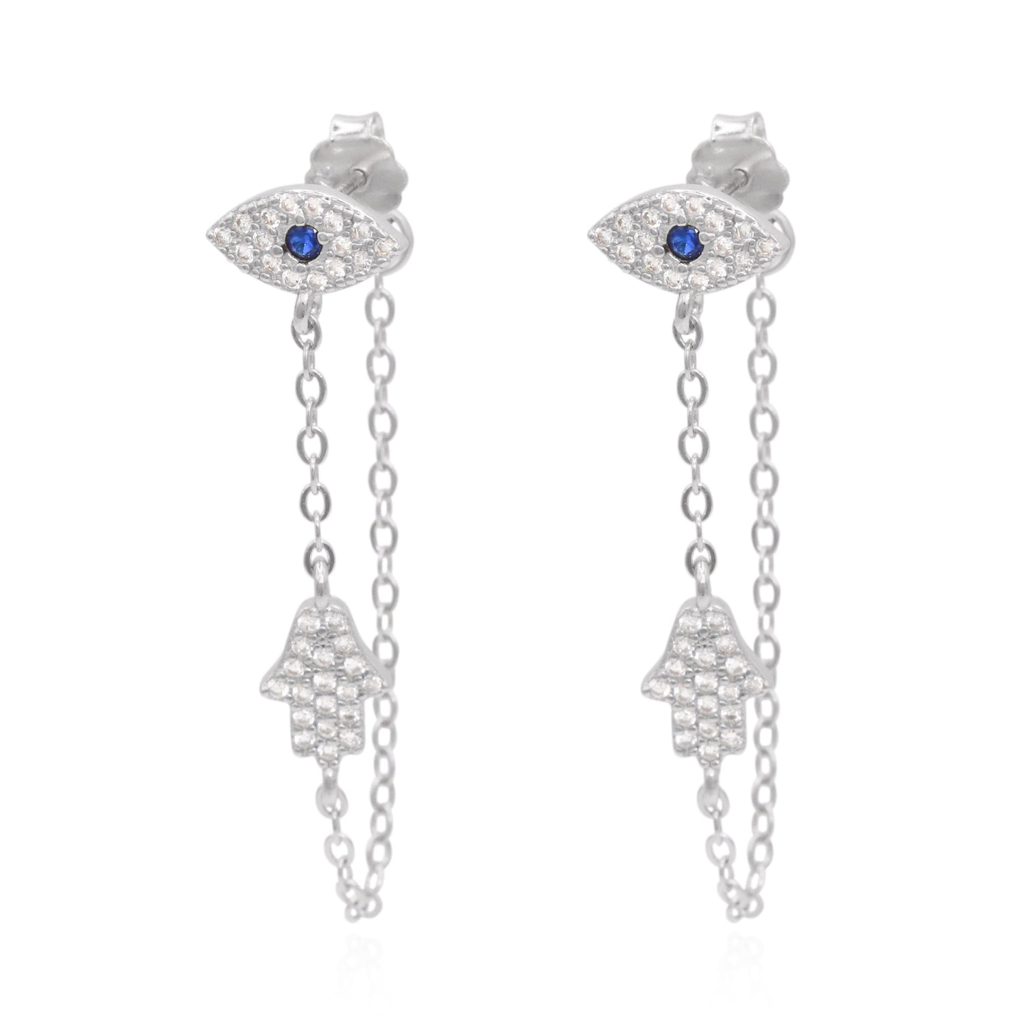 Iris Evil Eye Chain Drop Earrings | 925 Sterling Silver