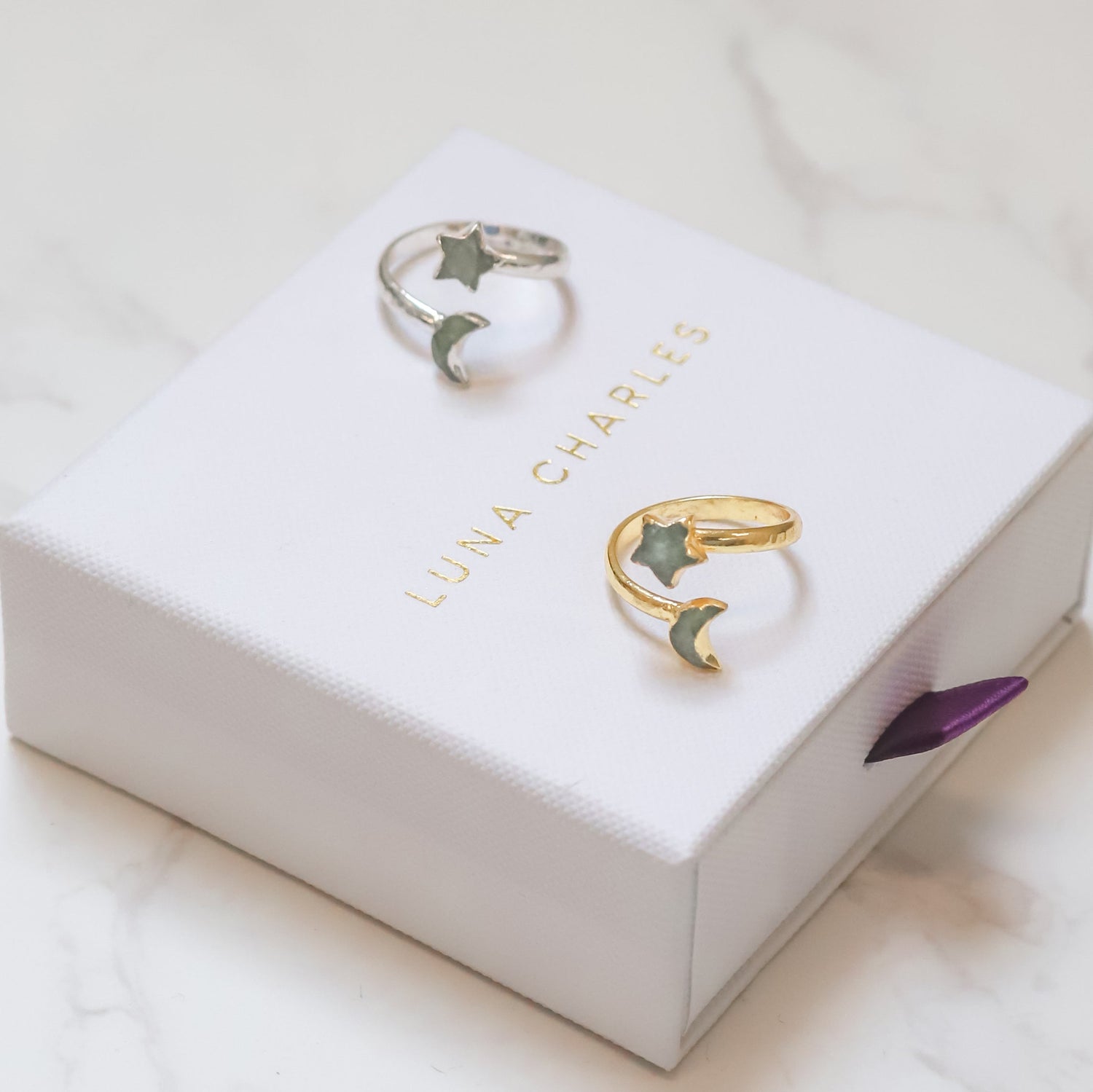 Isla Aventurine Moon & Star Ring | 18k Gold Plated