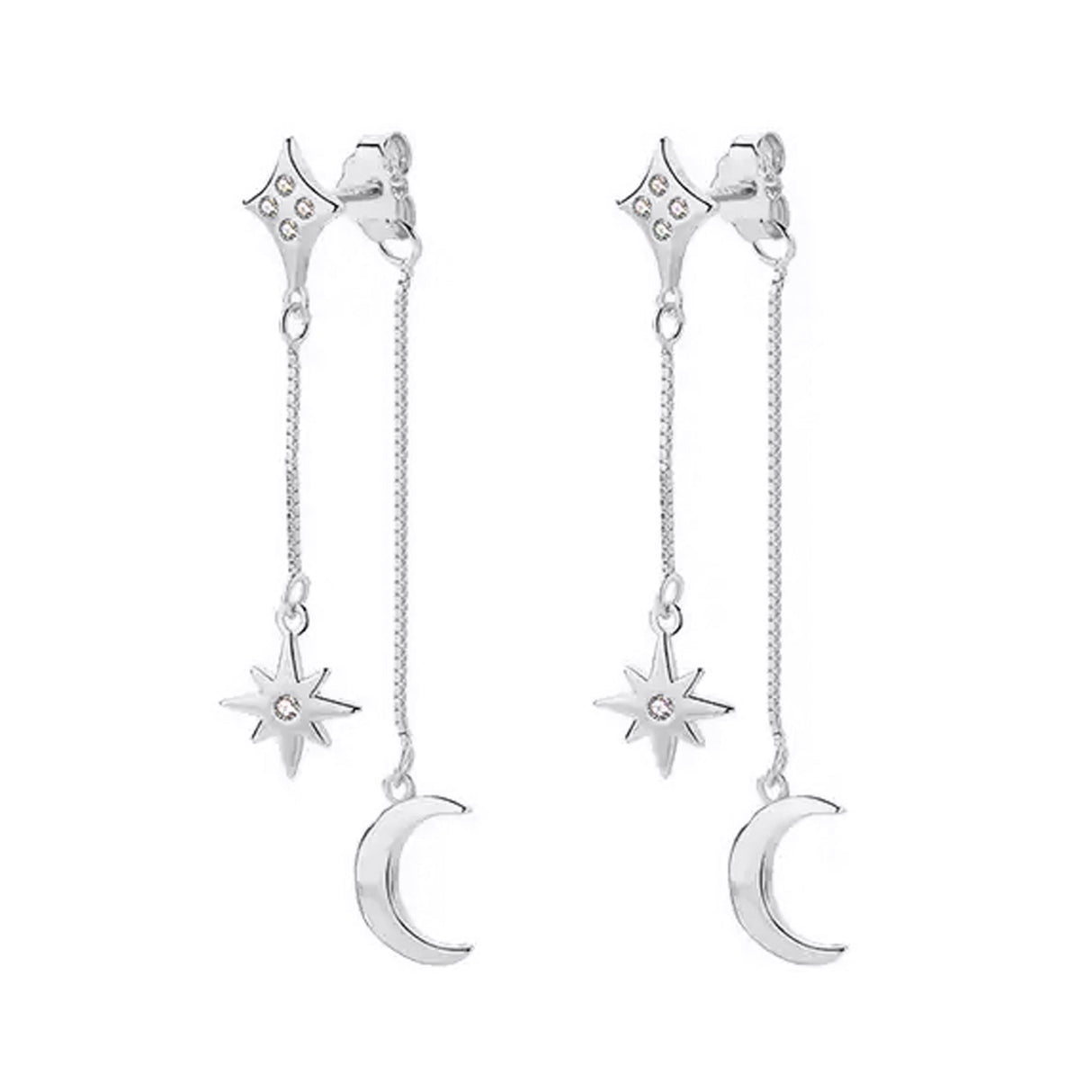 Karita Moon & Star Double Chain Earrings | 925 Sterling Silver