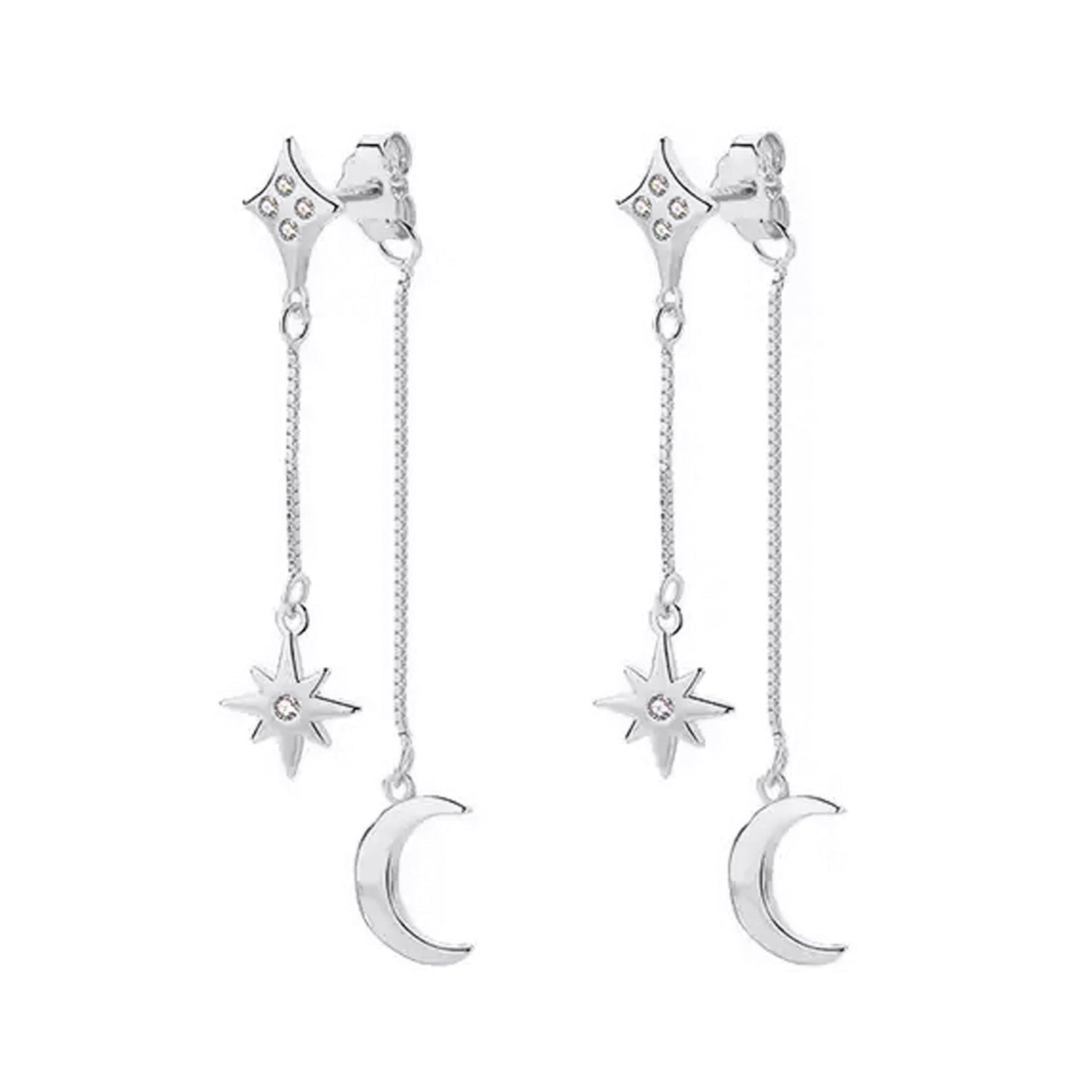 Karita Moon & Star Double Chain Earrings | 925 Sterling Silver