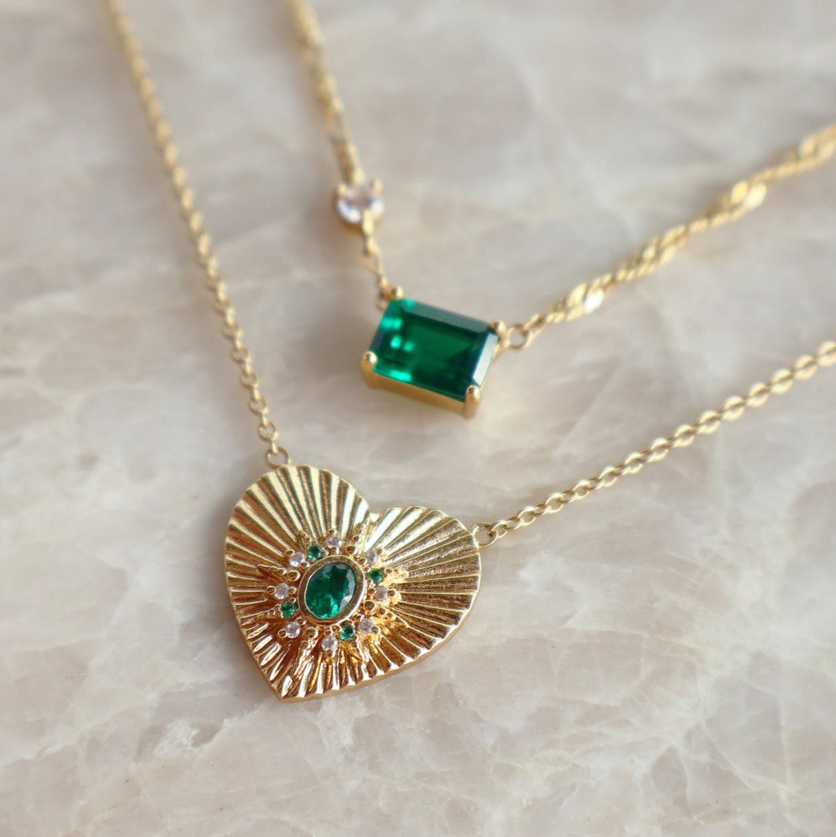Luna Heart Necklace Emerald Green & Gold