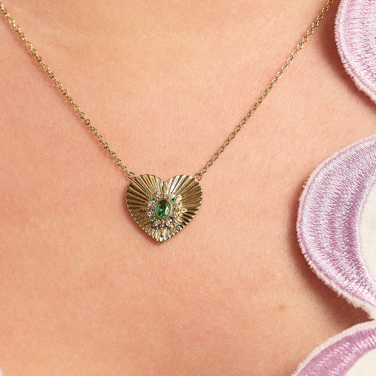 Luna Heart Necklace Emerald Green & Gold