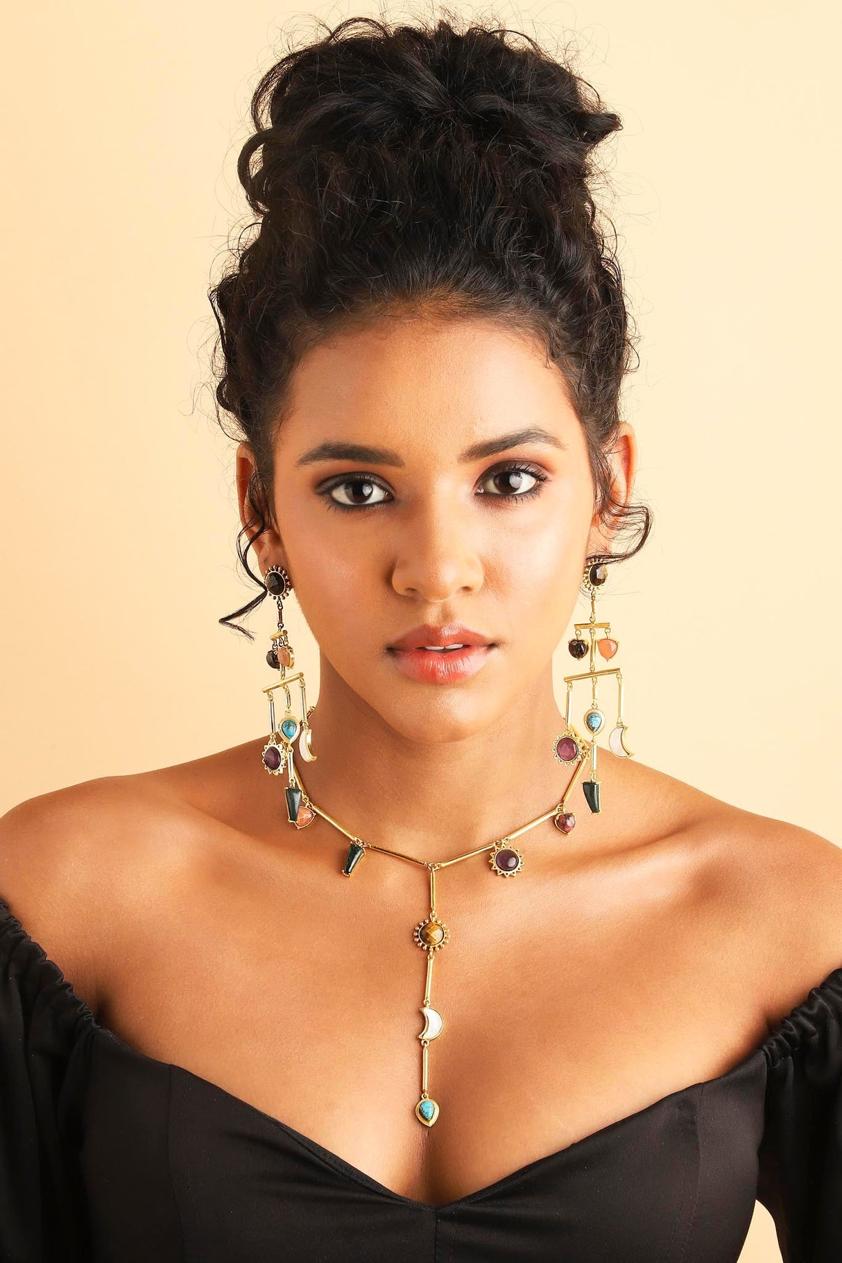 Stellar Elegance -  7 Healing Stones Multilayer Drop Earrings