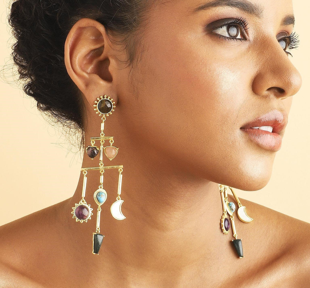 Stellar Elegance -  7 Healing Stones Multilayer Drop Earrings