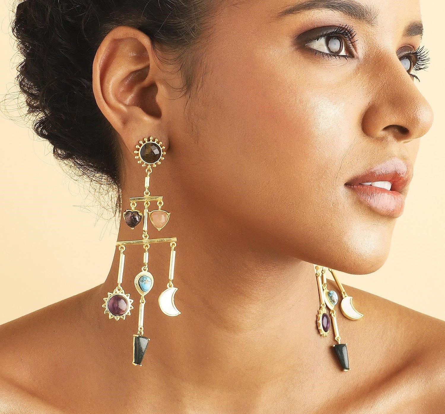 Stellar Elegance -  7 Healing Stones Multilayer Drop Earrings