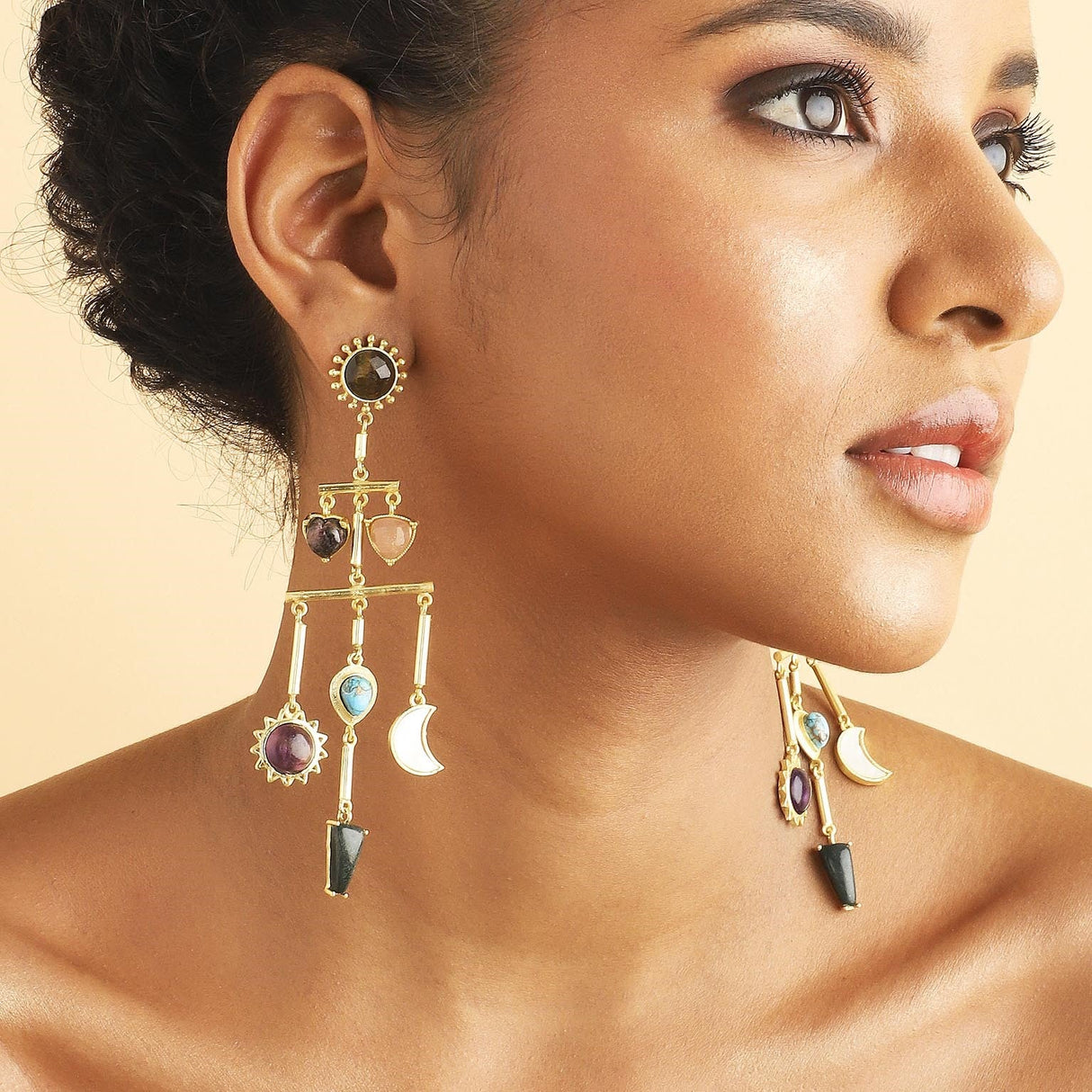 Stellar Elegance Combo - 7 Healing Stones Drop Necklace & Multilayer Drop Earrings