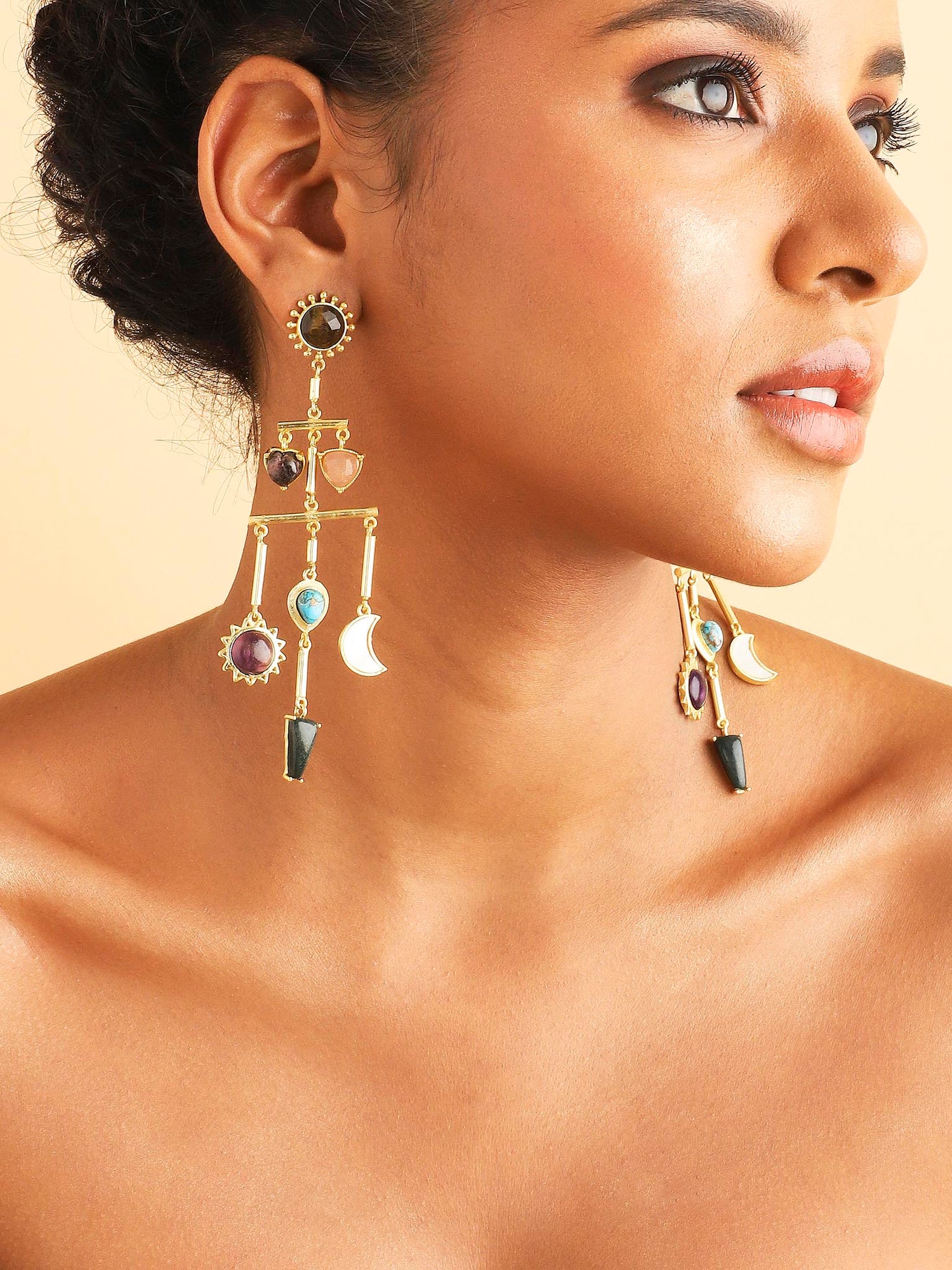 Stellar Elegance -  7 Healing Stones Multilayer Drop Earrings