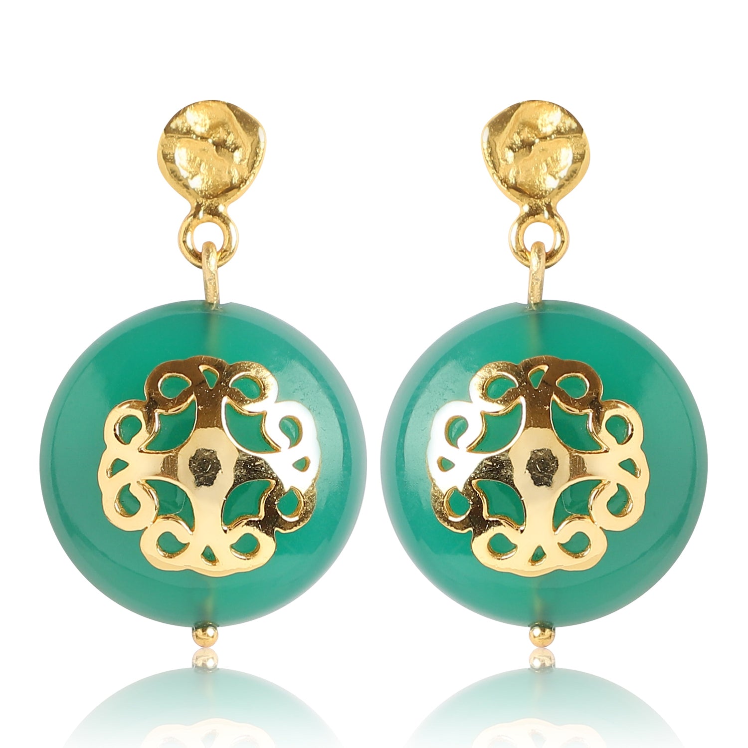 Green Onyx Earring With Filigree Melange