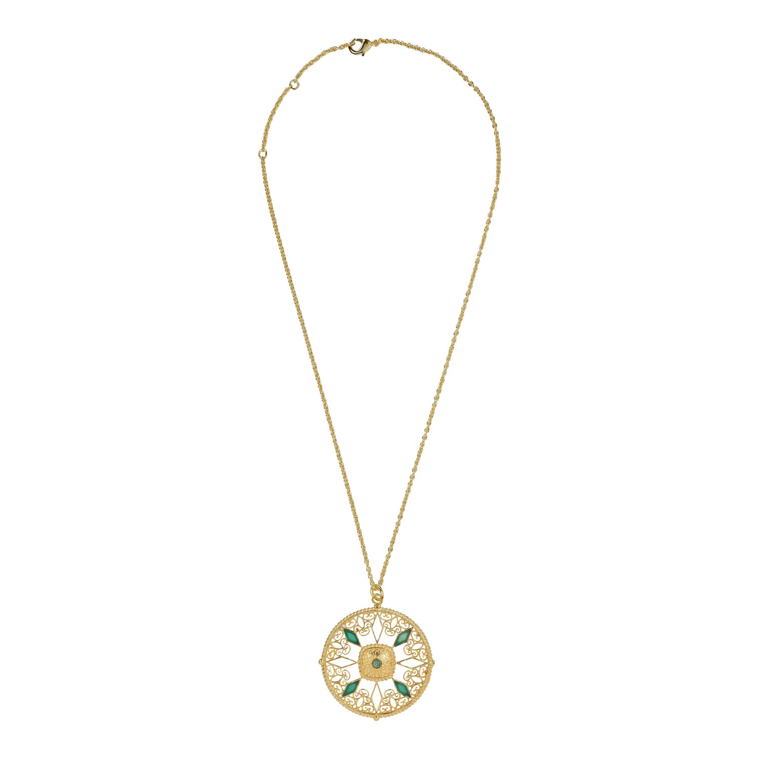 Filigree Medallion Green Onyx Necklace