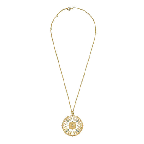 Filigree Medallion Swissblue Chalcedony Necklace