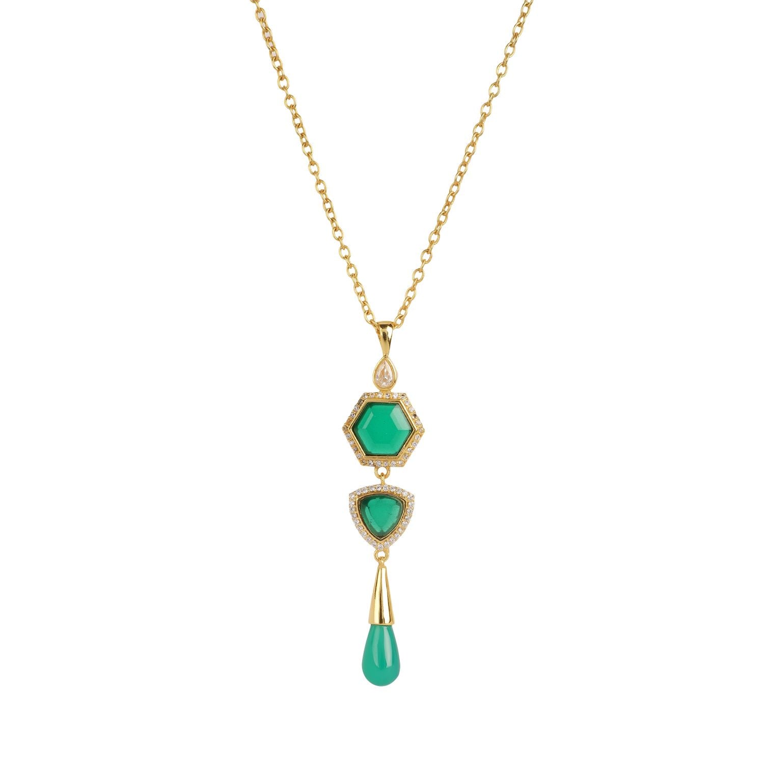 Timeless Radiance Green Onyx & CZ Earrings & Necklace Party Set